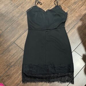 Aqua Elegant Black Lace Trim Dress